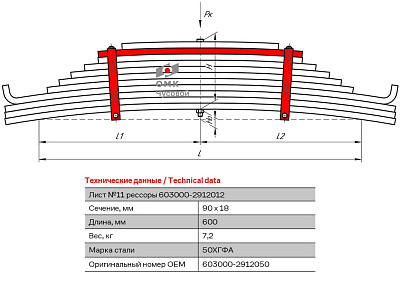 Лист №10 Рессора задняя для прицепа ЧМЗАП 11 листов